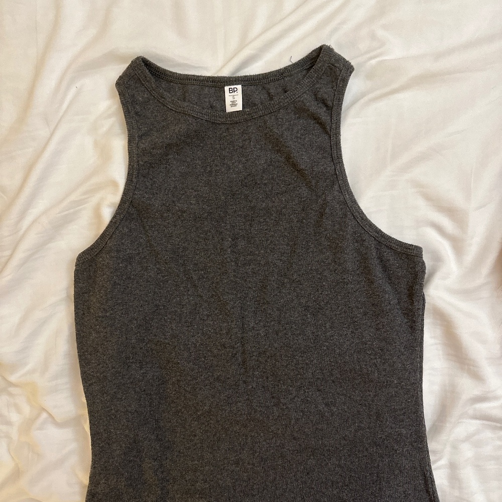 Charcoal Gray Ribbed Mini Dress